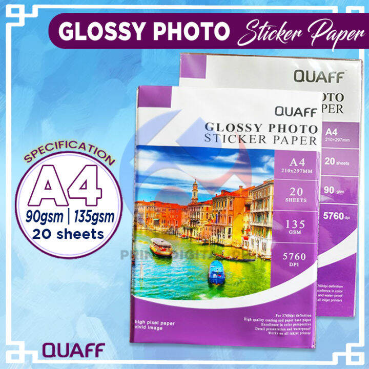 【Print Digital】 QUAFF Photo Sticker Glossy Sticker Paper A4 Size 90gsm