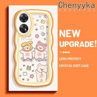 เคส Chenyyka สำหรับ OPPO Reno 8 T 5G Reno8 T A1 Pro หมีน่ารักลายคลื่นที่สร้างสรรค์ป้องกันเลนส์กล้องครีมเคสโทรศัพท์โปร่งใสกล่องกันกระแทกใสซิลิโคนนิ่ม