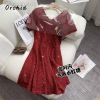 № n4rn Vestido vermelho tricotado A-Line decote em v lantejoulas emagrecimento Requintado Luxo Marca Francês vestido de bola formal High-End