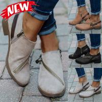 New Fashion Women Casual Shoes Ladies Retro Round Toe Low Heel Zipper Boots Woman Thick Heel Short Boots Single Shoes Size 35-43