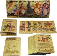 New 11pcs Pokemon Cards Metal Gold Vmax GX Energy Card Charizard Pikachu Rare Collection Battle Trainer Card Child Toys Gifts