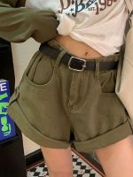 HOUZHOU Vintage Green Cargo Denim Shorts Women Gyaru Y2k Streetwear Baggy Korean Fashion Summer Short Jeans Female Casual Shorts Exercise Bands