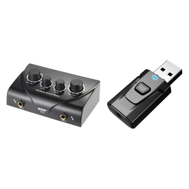 Dual Mic Inputs Audio Sound Mixer for Amplifier Black Us Plug & 4 in 1