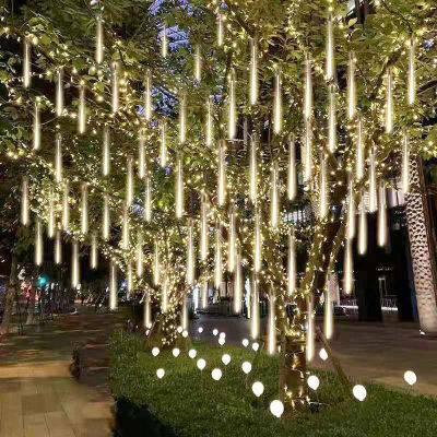 LED ฝนดาวตกไฟกันน้ำ Falling Raindrop Fairy String Light Christmas Holiday Party Patio Decor 3050ซม. 8หลอด