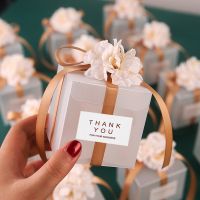 20/50PCS Transparent PVC Candy Box Creative Wedding Gift Box With Ribbon Artificial Flowers Chocolate Biscuit Packaging Box