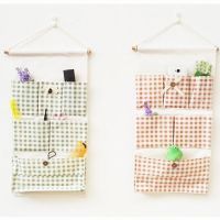 【YF】 Wall-mounted Storage Bag 6 Pouch Cotton And Linen Hanging Pocket With Hook Bedroom Door Household Toys Sundries Container