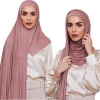 Tudung ผ้าพันคอพรีเมี่ยมเจอร์ซีย์ฮีญาบมุสลิมนุ่มสีทึบผ้าโพกศีรษะสำหรับสตรีมุสลิมชุดฮิญาบผ้าคลุมไหล่อิสลามผ้าโพกศีรษะของผู้หญิง