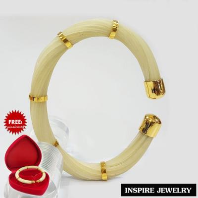 Inspire Jewelry ,กำไลหางช้าง สีขาว ตัวเรือน ชุบทอง24K สวยเรียบหรู  เป็นเครื่องประดับมงคล