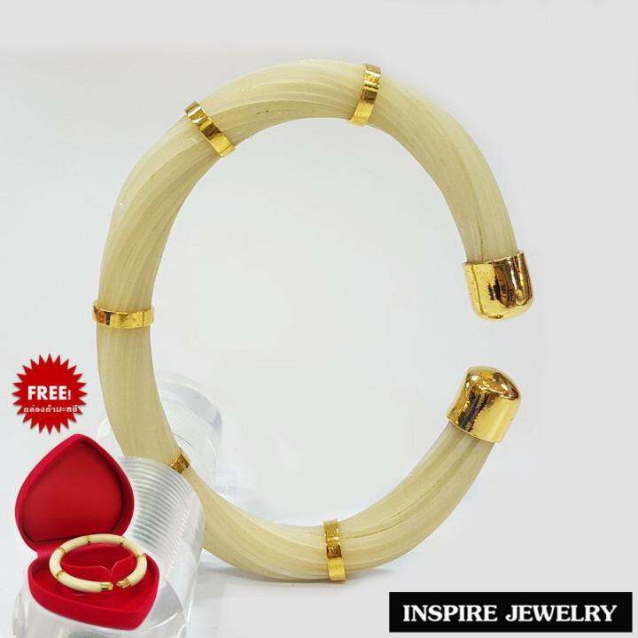 inspire-jewelry-กำไลหางช้าง-สีขาว-ตัวเรือน-ชุบทอง24k-สวยเรียบหรู-เป็นเครื่องประดับมงคล