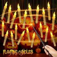 LED Floating Flameless Candles Lights with Magic Wand Remote Control Electric Flickering Taper Candle Christmas/Halloween Party