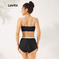 Lovito Elegant Plain Colorblock Cut Out Spaghetti Strips Removable Pads Bikini Sets L23AD057 (Black and White)