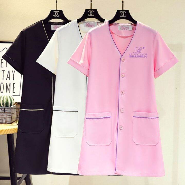 beauty-salon-beautician-smock-female-artist-white-micro-whole-curing-nail-skin-management-work-clothes