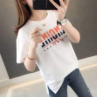 Korean Tshirt Women Short Sleeve Loose Top Round Neck Casual Printed Tee Trendy Cotton T Shirt