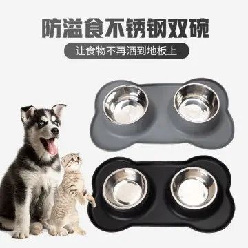 Slip Resistant Pet Bowls and Silicone Feeding Mat Set, Catch Water