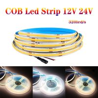 COB 12 24 V Volt LED Strip Light COB 12V 24V Flexible Diode 320led/m 0.5m 1m 2m 3m 4m 5m 10m High Density Ribbon Warm White