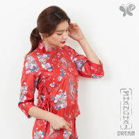 Woman Shanghai Dream Mandarin Top - Silky Satin เสื้อสไตล์ตรุษจีน พิมพ์ลายเสือ สวมใส่สบายด้วยผ้าพรีเมี่ยมคอตตอน 100% ทอในรูปแบบของซาติน