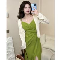 Big yards fat mm French pure to harness wind dress suit female cardigan summer show thin meat two-piece