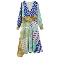 European and American style spring new fashion trend womens patchwork printed midi dress 3164229 330