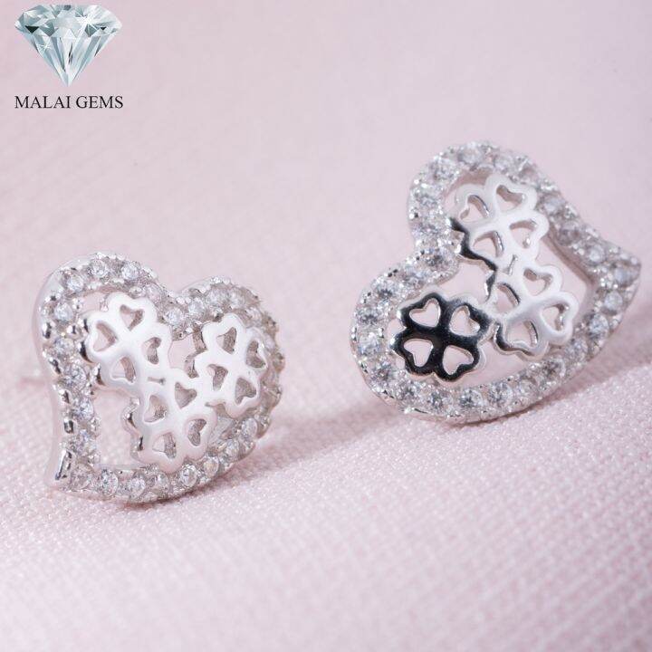 malai-gems-ต่างหูเพชร-เงินแท้-silver-925-เพชรสวิส-cz-เคลือบทองคำขาว-รุ่น075-1se61483-e-แถมกล่อง-ต่างหูcz-ต่างหูเงินแท้