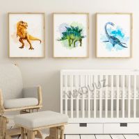 Nordic style watercolor art deco animal Tyrannosaurus dinosaur poster mural for childrens room decoration canvas painting K502