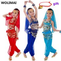 hot【DT】 Bellydance Kids Belly Costumes for Children Dancing Set Bollywood Performance 6 Colors