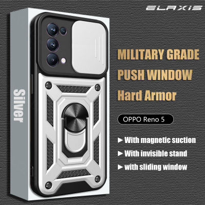 OPPO Reno 5 /Reno 5 5G /Reno 5 Marvel Edition Push Window เคสโทรศัพท์พร้อมขายึดกล้องเลนส์ป้องกันกันกระแทก Strong ป้องกันฝาครอบโทรศัพท์-E15
