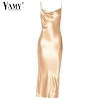 Sexy party dresses long gold satin dress white silk dress white club dress midi elegant dresses korean Christmas vestidos casual