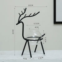 Terrarium Hydroponic Plant Vases Flower Pot Transparent Vase Iron Deer Frame Glass Fish Tank Tabletop Plants Home Bonsai Decor