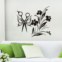 [COD] Scissor With Bouquet Wall Stickers Vinyl Removable Decal Sticker Wallpaper Mural SA451