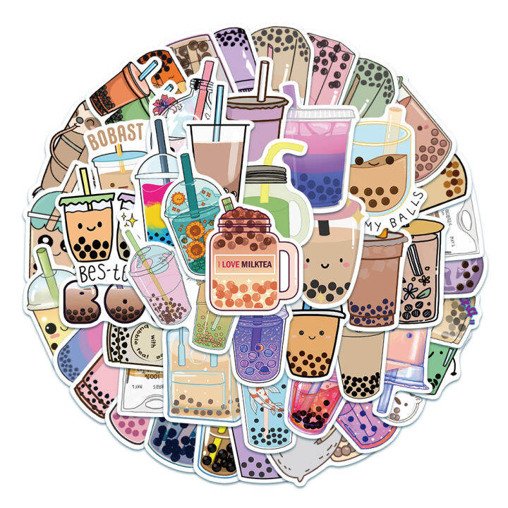 50PCS Kawaii Pearl Milk Tea Stickers For DIY Notebooks Phone Luggage ...