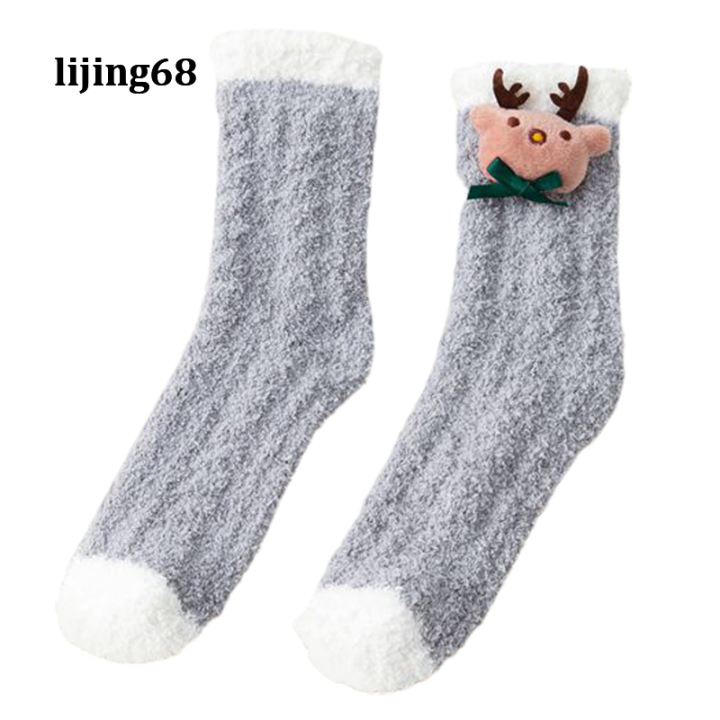 lijing-1คู่ผู้หญิง-coral-fleece-ถุงเท้าฤดูหนาว-fluffy-รองเท้าแตะถุงเท้า-plush-ของขวัญ-chiristmas-ถุงน่อง-stuffer-ถุงเท้าสำหรับสตรีและหญิง