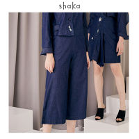 Shaka SS21 Denim Culottes กางเกงสี่ส่วน ขอบเอวในตัว ซิปซ่อนหลัง มีกระเป๋าล้วง ปลายขาแต่งS-Curve - PN-S210306