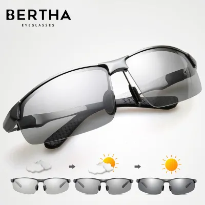 BERTHA Mens Sunglasses Photochromic Vintage Design Ultralight Eeyglasses Anti-UV400 Male Driving Fishing Eyewear Glasses SB3121