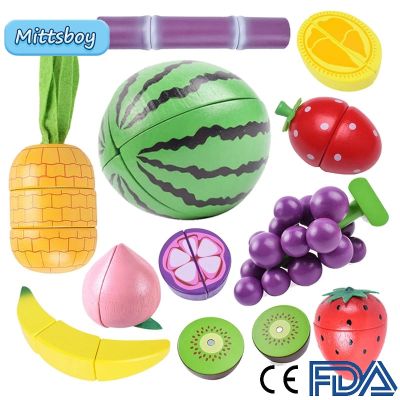 Montessori Simulation 3D Woodens Toy Magnetic Cutting Fruit Banana Lemons Kitchen Model Early Educational Toys for Children Gift