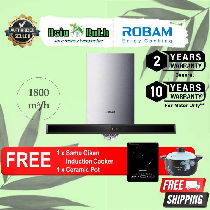 Robam A815 T Shape Flat Series Range Hood 1800m³/hr Suction Power With ...