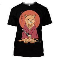 2022 New Mens T-shirt Casual Short Sleeve Sports Fitness Top Retro T Shirt For Men Japanese Samurai Cat T-shirt Summer Tshirts