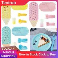 Teniron 1ชุด40Pcs Party Ice Cream กระดาษตกแต่งถาดเค้กใช้แล้วทิ้งบนโต๊ะอาหารกระดาษ Cutlery ซัพพลายพรรค (Ice Cream กระดาษตกแต่ง + กระดาษทรงกลมกระดาษตกแต่ง + กระดาษ + ส้อม + ช้อนแต่ละ8Pcs สีชมพู)