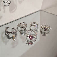 17KM Elegant Heart Jewel แหวน Vintage Silver Finger Ring สำหรับผู้หญิงอุปกรณ์เสริม Jewelry