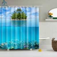 【CW】▩✲  Seaside Sea Beach Shower Curtains Curtain Frabic Polyester with Hooks