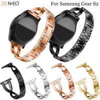 ❁ↂ Stainless Steel watchband strap For Samsung Gear S2 watch 42mm smart Watch bands Metal Wristband Bling Rhinestone Replacement