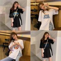 FAM เสื้อสกรีนลาย ผ่าข้าง oversize สไตล์เกาหลี คอกลมแขนสั้น น่ารัก #C011