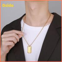 OSIDE รูปทรงเรขาคณิต สร้อยคอป้ายสุนัข สีดำสีเงินสีทอง เหล็กไร้สนิม คอปกคอ แฟชั่นสำหรับผู้หญิง พร้อมห่วงโซ่ จี้ทรงสี่เหลี่ยม สำหรับผู้ชาย