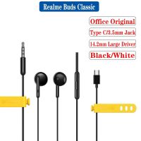 หูฟัง Realme หูฟังแบบดั้งเดิม3.5มม. Type C In-Ear แบบมีสายหูฟังไมโครโฟนในตัว HD หูฟังกีฬากลางแจ้ง