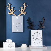 【NEW】【Penghantaran Privasi Tinggi】 Nordic Light Luxury Wooden Antlers Living Room Wall Clock Bedroom Study Home Rectangular Wall Decoration Clock Wall Decoration