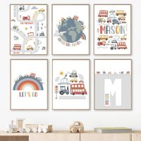 Personalised Vehicle Transport Car Nursery Wall Art Canvas Painting Nordic Posters And Prints Wall Pictures Kids Playroom Decor