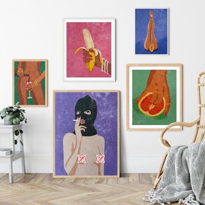 Fruit Love Illustration Raissa Sexy Woman Canvas Painting My Body Banana Wine Poster Print Wall Art Room Home Decor Abstract HD