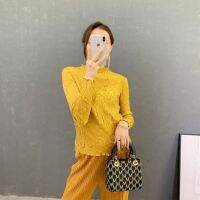 2023 Hot Taimei Sunflower spring and summer new style Miyake pleated long-sleeved pullover embroidered folded slim regular commuter top for women