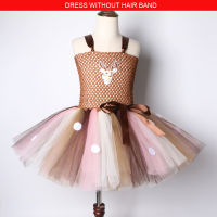 Brown Deer Tutu Dress for Girls Christmas Halloween Costume Kids Reindeer Princess Dresses Knee-length Xmas Childrens Clothes