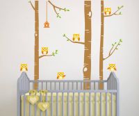 Birch Tree Wall Decal, Birch Tree With Owls Wall Sticker, Vinyl Wall Decals for Baby Girls Boys Kids Bedroom Living room(S19)