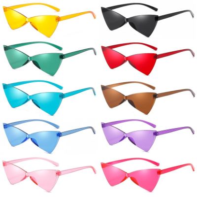 ทรงโบว์สตรีทแว่นตา UV400สามเหลี่ยมไร้ขอบสำหรับแว่นตากันแดดคละสีแฟชั่นตาแมว